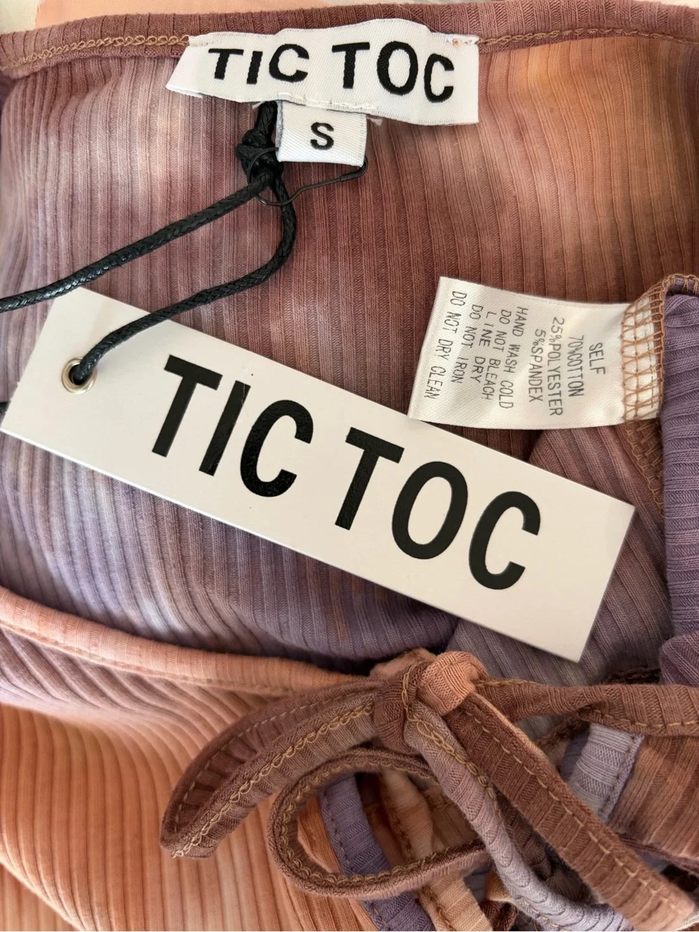Tic Toc Tie-Dye Ribbed Lace-Up Crop Top & Biker Shorts Set - Purple Brown